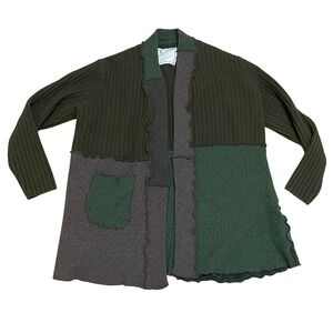 CK Studio Designs Size L Forest Wearable Art Patchwork Indie Wool Green Cardigan